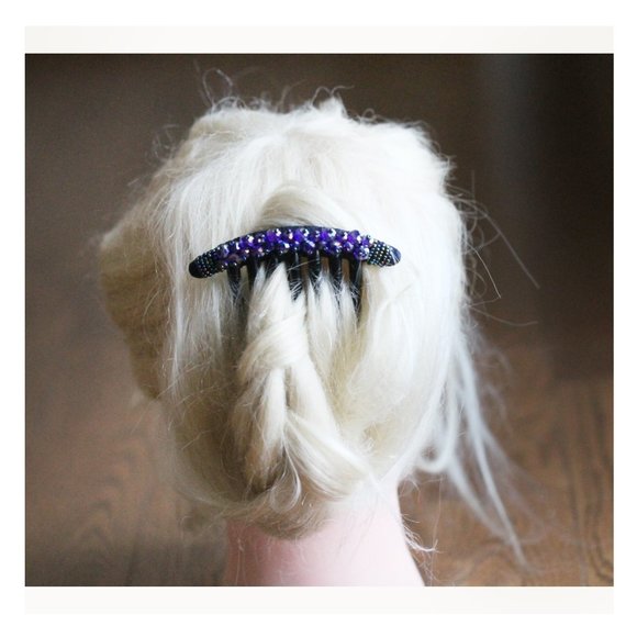 Beaded Hair Comb Purple Hair Accessories for her - Picture 3 of 5